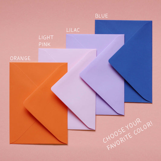 Briefumschläge in Orange, Rosa, Lila und Blau