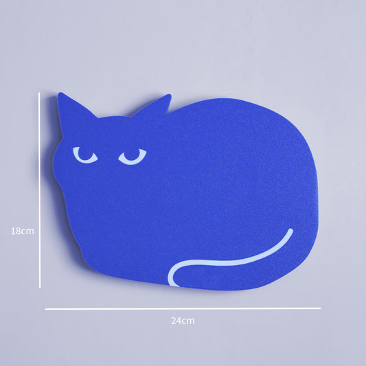 blue wall decor in the shape of a cat with measurements