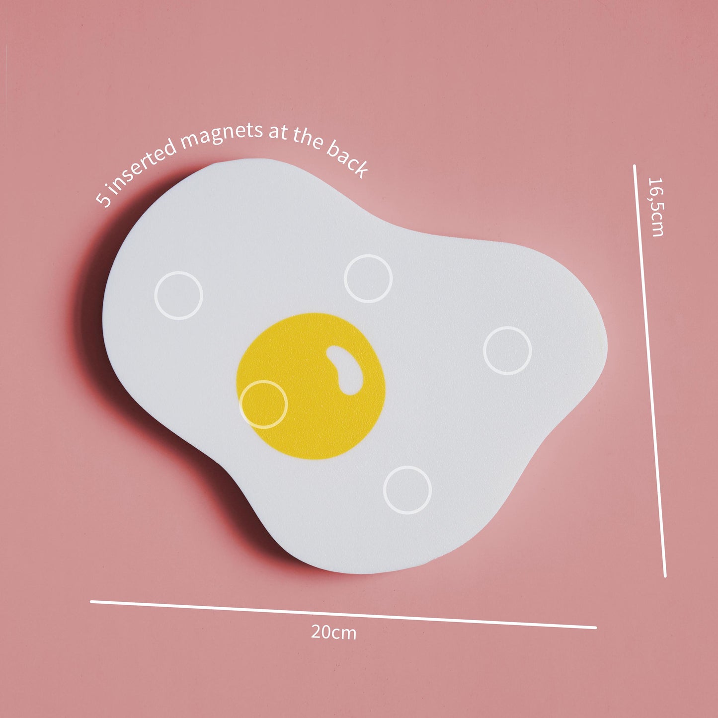 magnetic key holder in the shape of a fried egg with measurements
