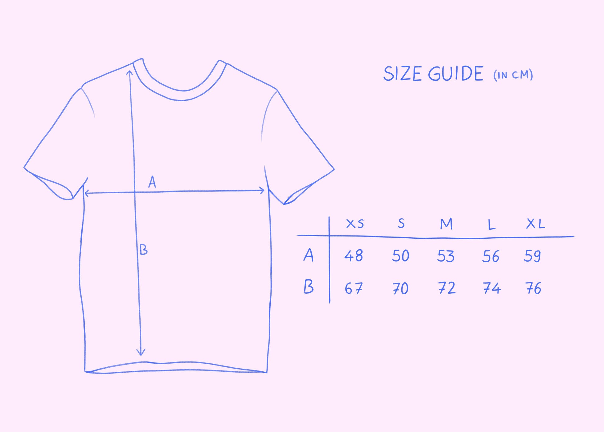 Größentabelle für Unisex T-Shirts